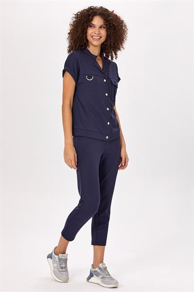 Önü Çıtçıtlı Cepli Düşük Kol S-Shirt 025-2104