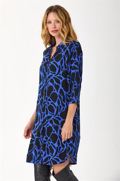 Önü Çıtçıtlı Desenli Gömlek Elbise 245-4001