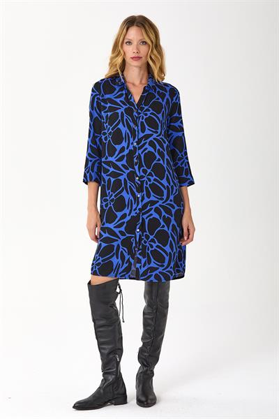 Önü Çıtçıtlı Desenli Gömlek Elbise 245-4001