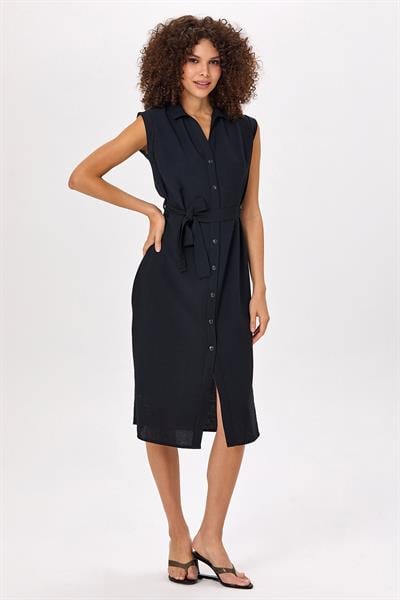 Önü Çıtçıtlı Gömlek Elbise 025-4021