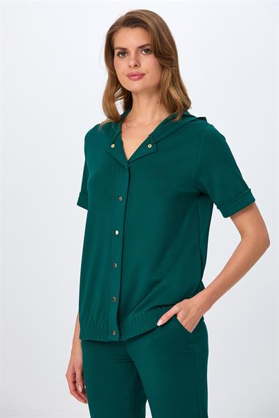 Önü Çıtçıtlı Kapüşonlu Eteği Zikzak Dikiş Detaylı S-Shirt 026-2102