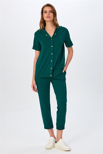Önü Çıtçıtlı Kapüşonlu Eteği Zikzak Dikiş Detaylı S-Shirt 026-2102