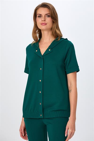 Önü Çıtçıtlı Kapüşonlu Eteği Zikzak Dikiş Detaylı S-Shirt 026-2102