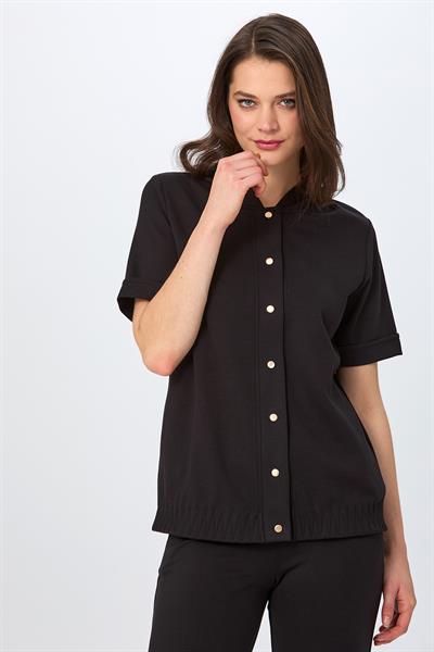 Önü Çıtçıtlı Kapüşonlu Eteği Zikzak Dikiş Detaylı S-Shirt 026-2102