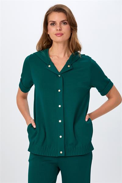 Önü Çıtçıtlı Kapüşonlu Eteği Zikzak Dikiş Detaylı S-Shirt 026-2102