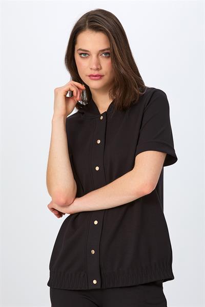 Önü Çıtçıtlı Kapüşonlu Eteği Zikzak Dikiş Detaylı S-Shirt 026-2102