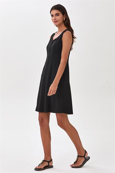 Önü Çıtçıtlı Kare Yaka Kolsuz Elbise 025-2517