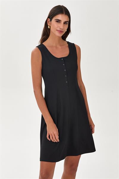 Önü Çıtçıtlı Kare Yaka Kolsuz Elbise 025-2517