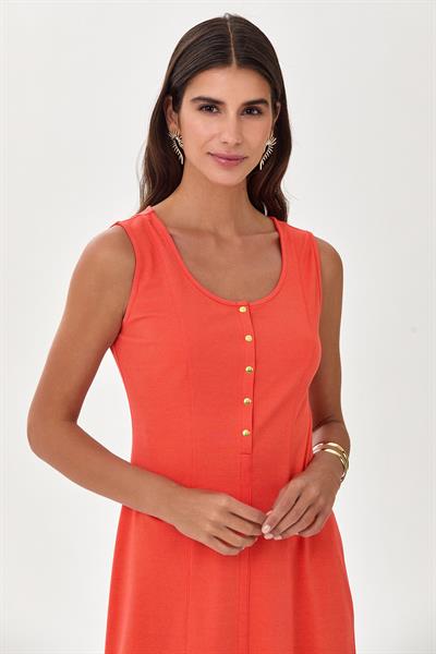 Önü Çıtçıtlı Kare Yaka Kolsuz Elbise 025-2517