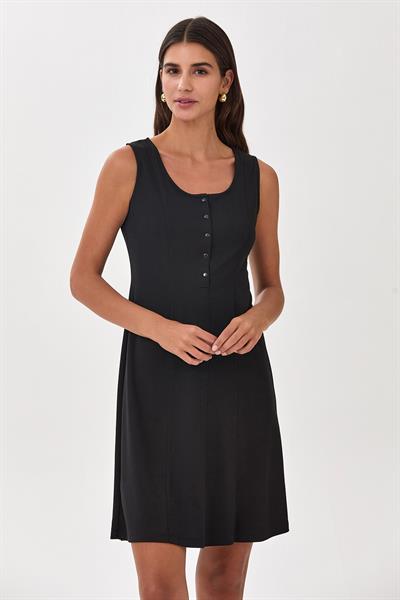 Önü Çıtçıtlı Kare Yaka Kolsuz Elbise 025-2517