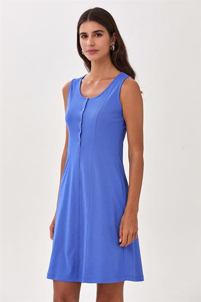 Önü Çıtçıtlı Kare Yaka Kolsuz Elbise 025-2517