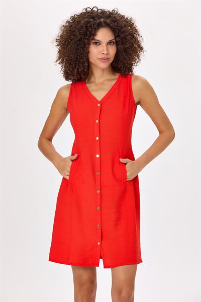 Önü Çıtçıtlı Kolsuz Elbise 025-4020