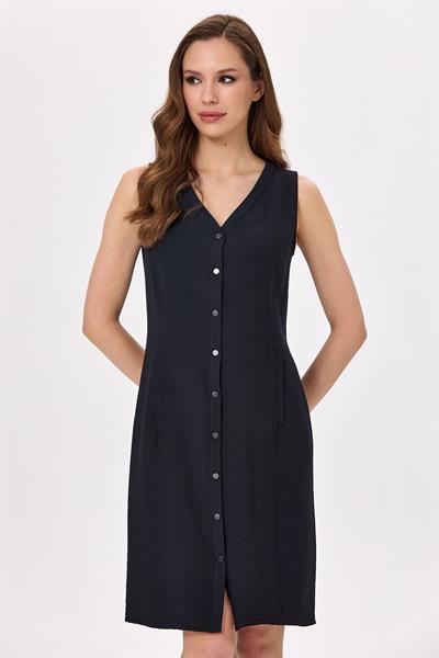 Önü Çıtçıtlı Kolsuz Elbise 025-4020