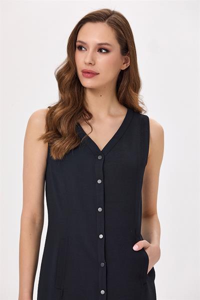 Önü Çıtçıtlı Kolsuz Elbise 025-4020
