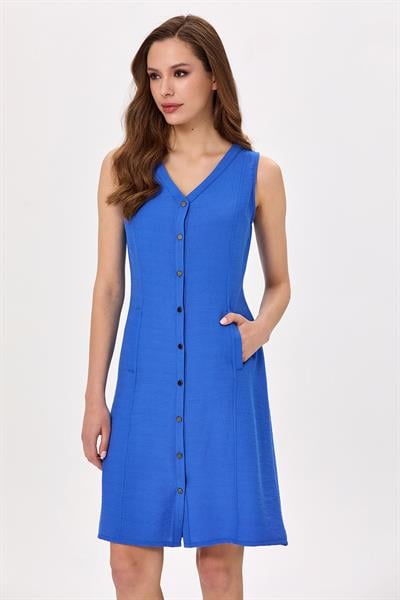 Önü Çıtçıtlı Kolsuz Elbise 025-4020