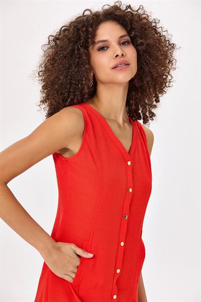 Önü Çıtçıtlı Kolsuz Elbise 025-4020