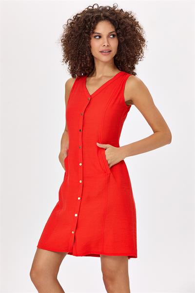 Önü Çıtçıtlı Kolsuz Elbise 025-4020