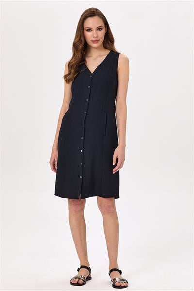 Önü Çıtçıtlı Kolsuz Elbise 025-4020