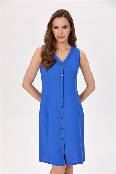 Önü Çıtçıtlı Kolsuz Elbise 025-4020