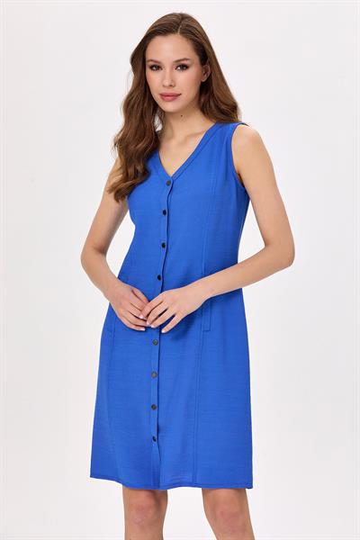 Önü Çıtçıtlı Kolsuz Elbise 025-4020