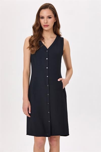 Önü Çıtçıtlı Kolsuz Elbise 025-4020