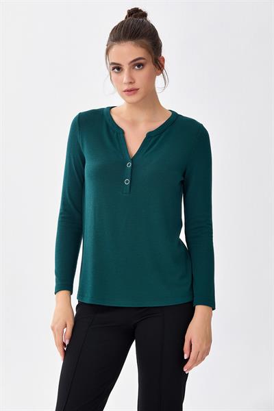 Önü Çıtçıtlı Uzun Kol Bluz 256-1002