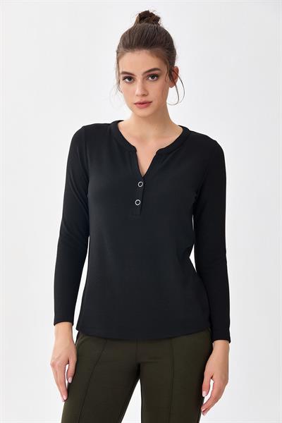 Önü Çıtçıtlı Uzun Kol Bluz 256-1002