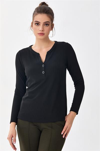 Önü Çıtçıtlı Uzun Kol Bluz 256-1002