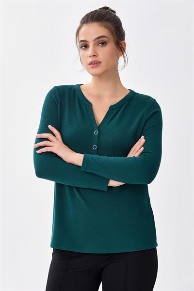 Önü Çıtçıtlı Uzun Kol Bluz 256-1002
