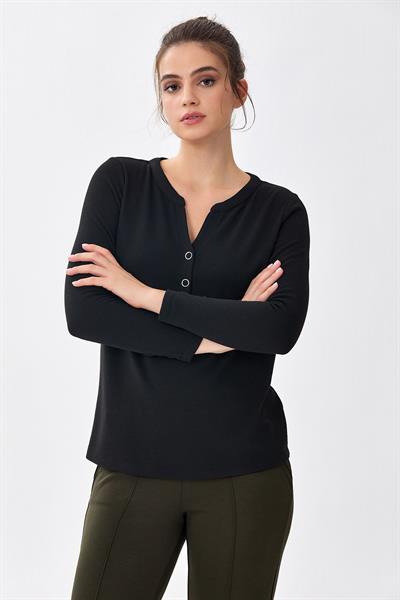 Önü Çıtçıtlı Uzun Kol Bluz 256-1002