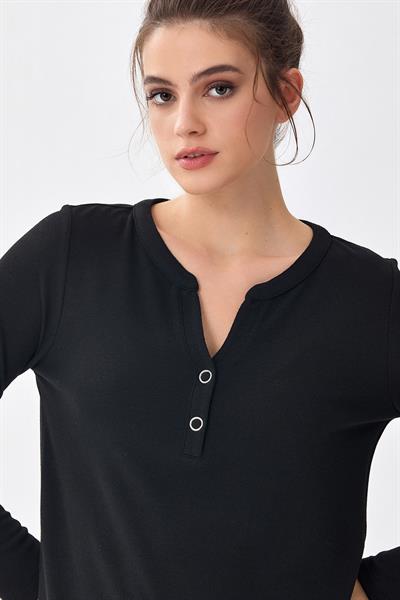 Önü Çıtçıtlı Uzun Kol Bluz 256-1002