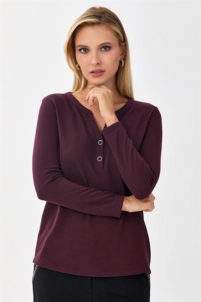Önü Çıtçıtlı Uzun Kol Bluz 256-1002