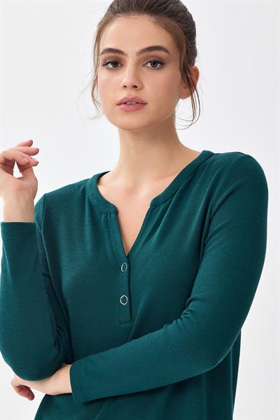 Önü Çıtçıtlı Uzun Kol Bluz 256-1002
