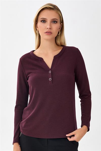 Önü Çıtçıtlı Uzun Kol Bluz 256-1002