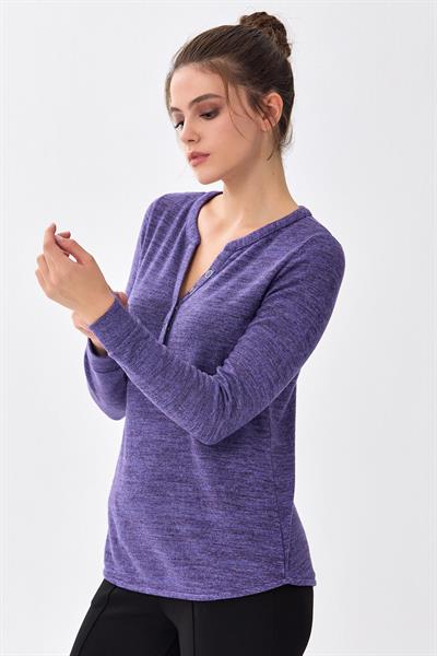 Önü Çıtçıtlı Uzun Kol Triko Bluz 256-1701