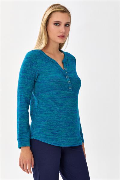 Önü Çıtçıtlı Uzun Kol Triko Bluz 256-1701