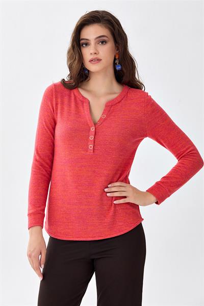 Önü Çıtçıtlı Uzun Kol Triko Bluz 256-1701