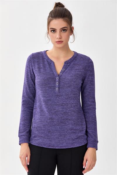 Önü Çıtçıtlı Uzun Kol Triko Bluz 256-1701