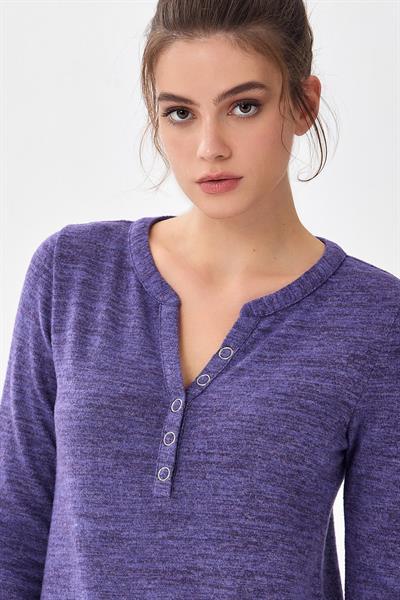 Önü Çıtçıtlı Uzun Kol Triko Bluz 256-1701
