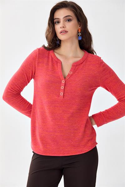Önü Çıtçıtlı Uzun Kol Triko Bluz 256-1701