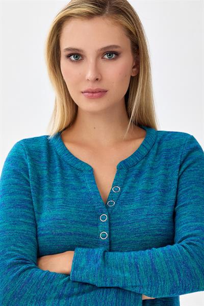 Önü Çıtçıtlı Uzun Kol Triko Bluz 256-1701