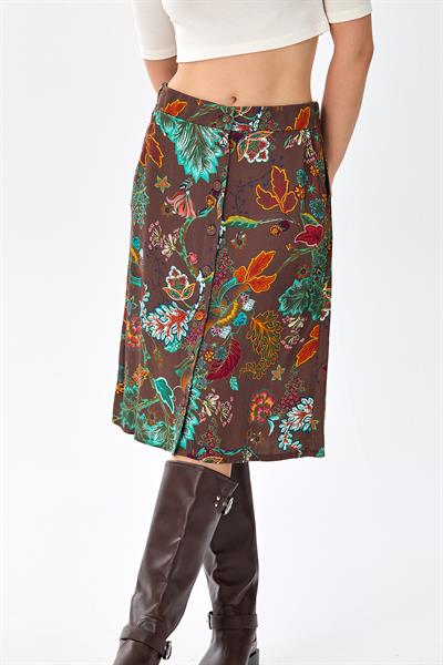 Önü Düğmeli Cepli Midi Boy Etek 256-3501