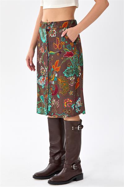 Önü Düğmeli Cepli Midi Boy Etek 256-3501