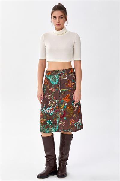 Önü Düğmeli Cepli Midi Boy Etek 256-3501