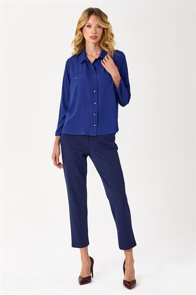 Önü Düğmeli Cepli Uzun Kol Gömlek 245-3003