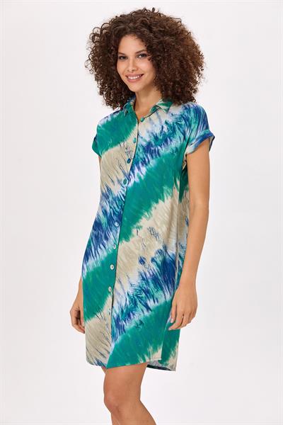 Önü Düğmeli Düşük Kol Gömlek Elbise 025-4000