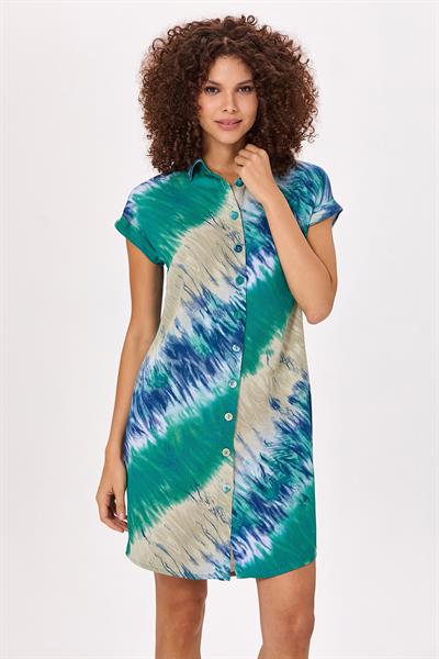 Önü Düğmeli Düşük Kol Gömlek Elbise 025-4000