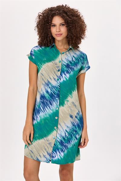 Önü Düğmeli Düşük Kol Gömlek Elbise 025-4000