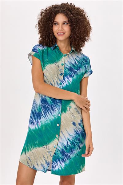 Önü Düğmeli Düşük Kol Gömlek Elbise 025-4000