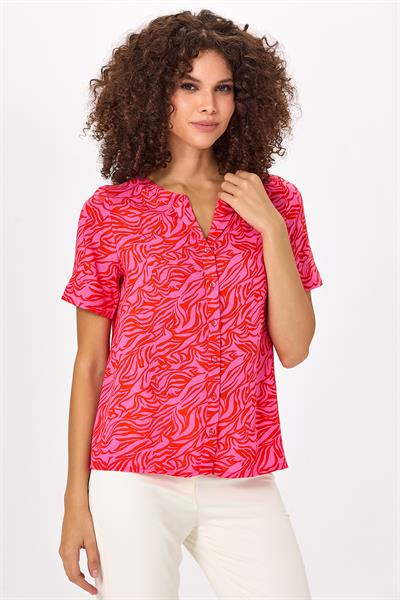 Önü Düğmeli Kısa Kol Desenli Bluz 025-3007